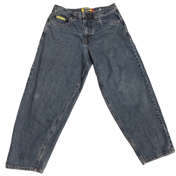 Empyre Other - EMPYRE Denim Jeans Mens Size 28 Baggy Fit Y2K Blue Large Embroidered Pockets